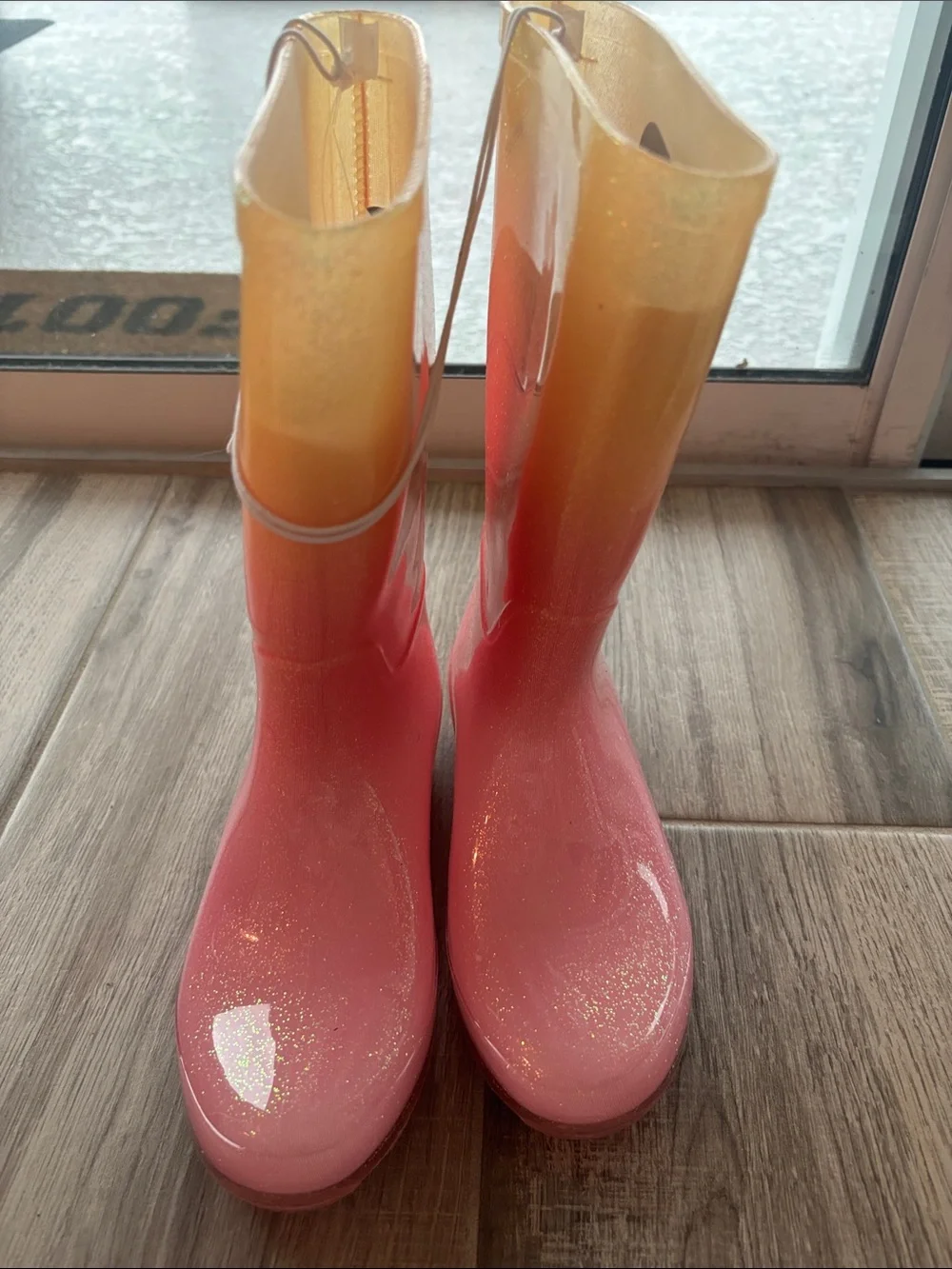 Cat & Jack Kids Glitter Ombre Pink to Yellow Rain Boots size 1 NWT